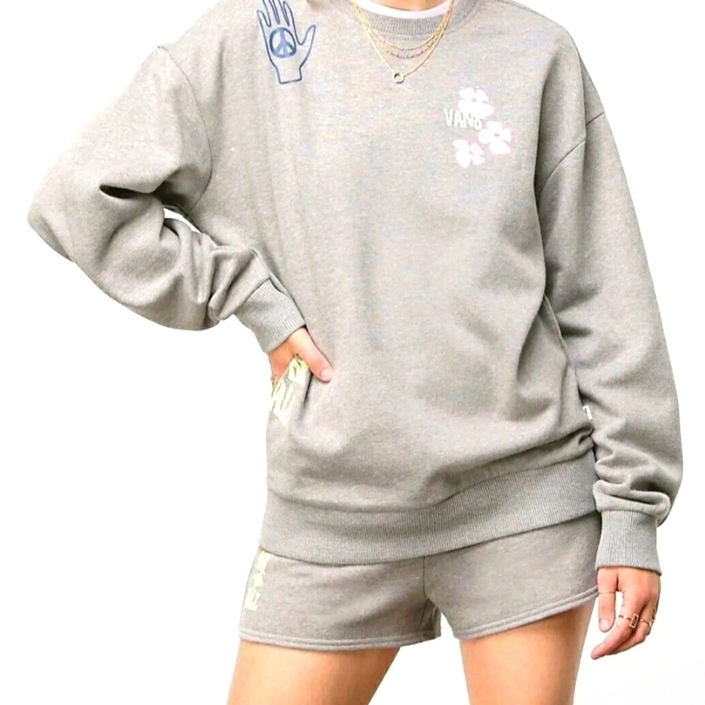 Vans Women's Mascy Daze Gray Oversized Fleece Crew Pullover, Size S